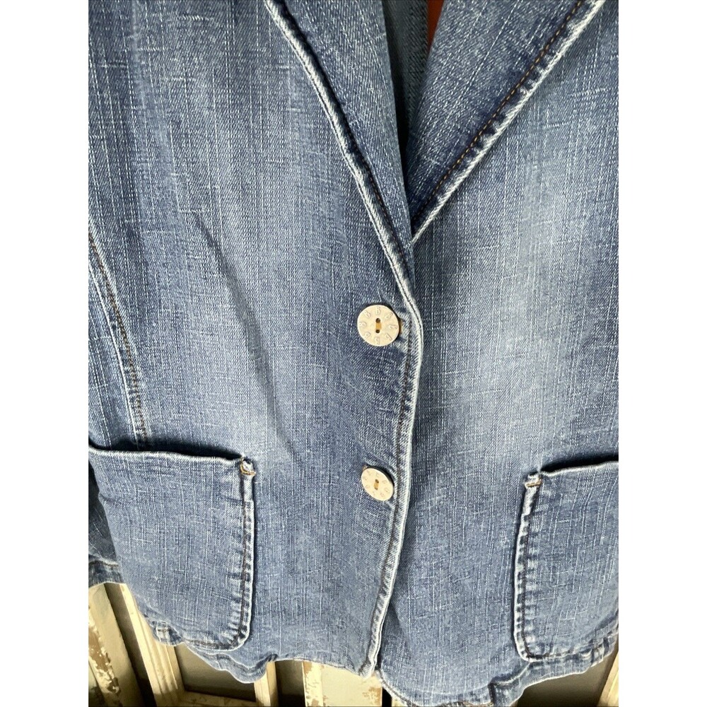 BONJOUR Denim Blazer Jacket Y2K 2000s Retro Pockets Women Medium - Picture 5 of 11